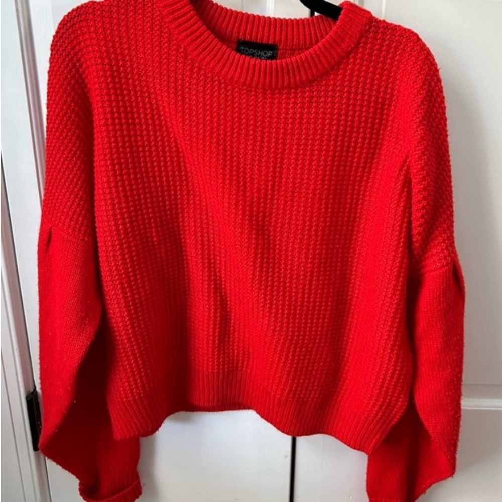 Topshop Red Crew Neck Sweater with Ribbed Knit